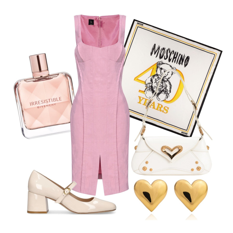 Outfit donna - Pranzo romantico. Stile Romantica per Serata fuori. Abbinamento con orecchini, profumi, borse a spalla, vestiti midi/longuette, décolleté, sciarpe.