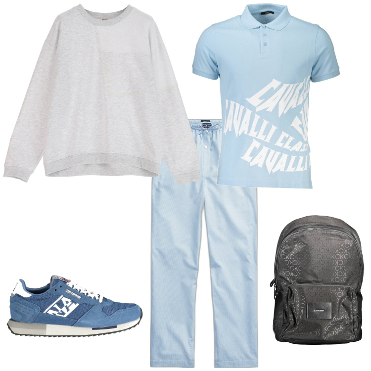 Outfit uomo - Casual week end al mare. Stile Casual per Mare. Abbinamento con felpe, pantaloni, borse sportive, scarpe sportive, polo.