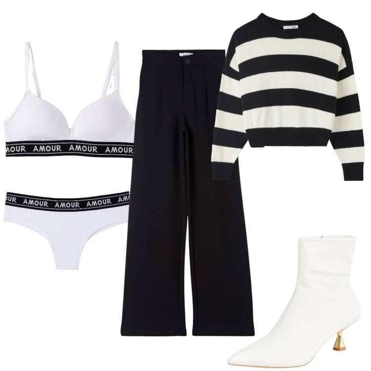 Outfit donna - La mezza stagione con Terranova. Stile Urban per Tutti i giorni. Abbinamento con reggiseni, stivaletti, pantaloni, maglieria, culotte.
