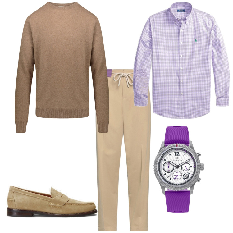 Outfit uomo - Trendy serata fuori. Stile Trendy per Serata speciale. Abbinamento con pantaloni, orologi, camicie, scarpe stringate, maglieria.