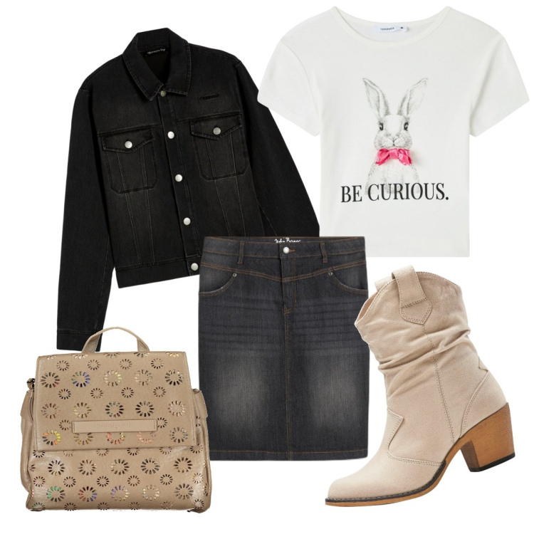 Outfit donna - Total denim come piace a me. Stile Casual chic per Tutti i giorni. Abbinamento con stivaletti texani, gonne, t-shirt, blazer, zaini.