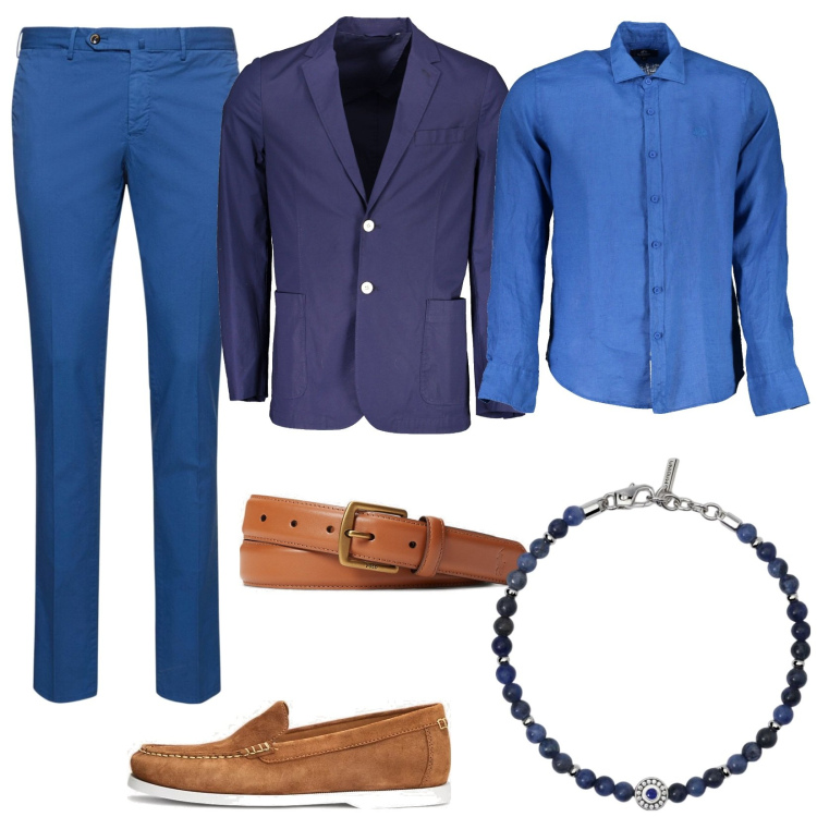 Outfit uomo - Cerimonia primaverile. Stile Business/Elegante per Cerimonia. Abbinamento con braccialetti, cinture, scarpe stringate, giacche, camicie, pantaloni.