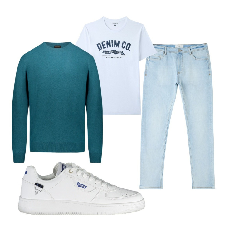 Outfit uomo - Total look #1856628. Stile Casual per Tutti i giorni. Abbinamento con jeans skinny, t-shirt, maglieria, scarpe sportive.