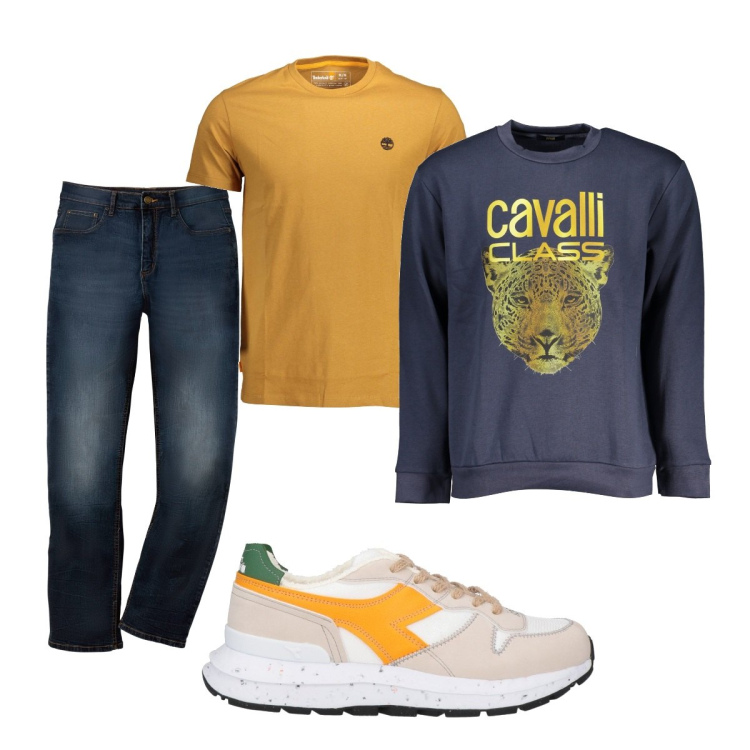 Outfit uomo - Total look #1856633. Stile Casual per Tutti i giorni. Abbinamento con jeans dritti, sneakers, t-shirt, felpe.