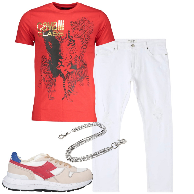 Outfit uomo - Total look #1856707. Stile Urban per Tutti i giorni. Abbinamento con sneakers, jeans strappati, orologi, t-shirt.