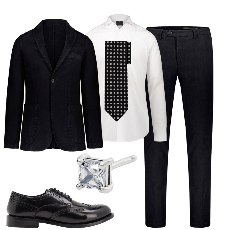 Outfit uomo - Chic. Stile Business/Elegante per Cerimonia. Abbinamento con scarpe stringate, orecchini, camicie, cravatte, pantaloni, giacche.