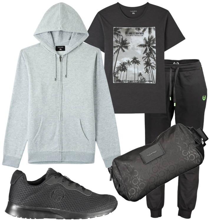 Outfit uomo - Alla partita di calcetto. Stile Casual per Sport. Abbinamento con t-shirt, felpe con cappuccio, pantaloni, scarpe sportive, borse sportive.