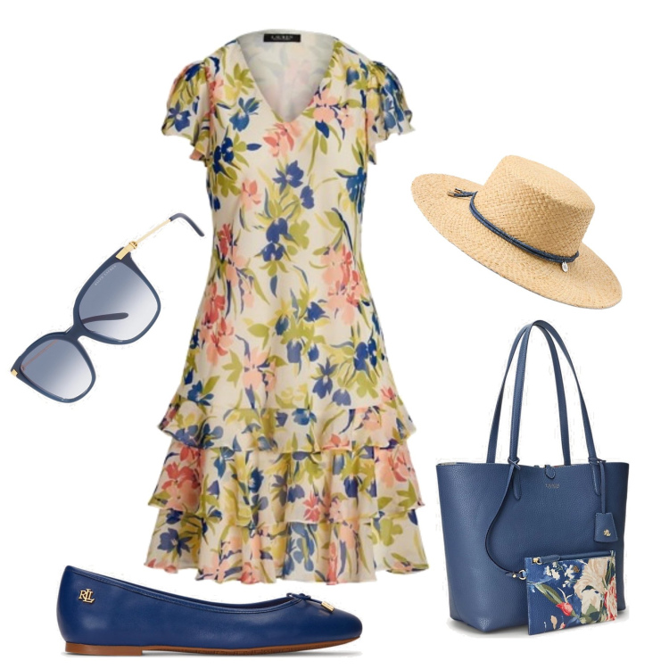 Outfit donna - Primavera Lauren. Stile Romantica per Tutti i giorni. Abbinamento con ballerine, vestiti, occhiali da sole, cappelli, borse tote.