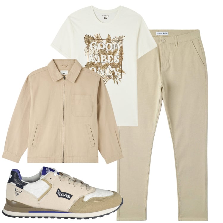 Outfit uomo - Total look #1856779. Stile Urban per Tutti i giorni. Abbinamento con giacche, t-shirt, pantaloni, scarpe sportive.