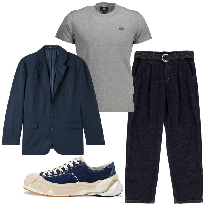 Outfit uomo - City. Stile Trendy per Tutti i giorni. Abbinamento con giacche, jeans dritti, sneakers, t-shirt.