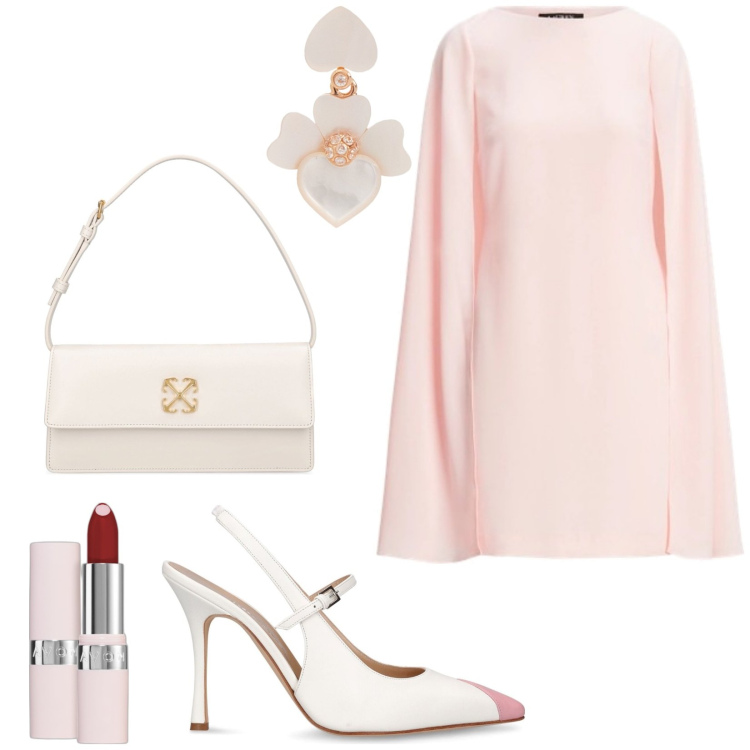 Outfit donna - Raffinata per le occasioni speciali. Stile Chic per Tutti i giorni. Abbinamento con orecchini, rossetti, vestiti, borse a spalla, décolleté.