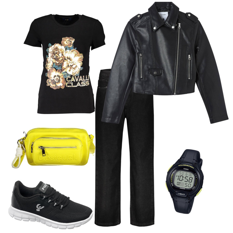 Outfit donna - Primavera birichina. Stile Minimal per Tutti i giorni. Abbinamento con orologi, sneakers, jeans, t-shirt, giacche, borse a spalla.