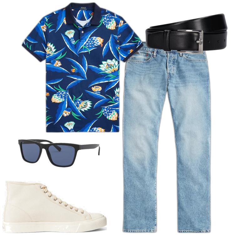 Outfit uomo - Total look #1856857. Stile Casual per Tutti i giorni. Abbinamento con sneakers, jeans, occhiali da sole, polo, cinture.