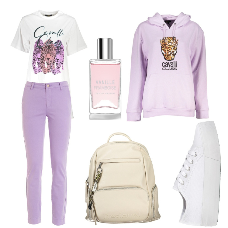 Outfit donna - Tutto in sconto. Stile Basic per Scuola/Università. Abbinamento con sneakers, profumi, pantaloni, vestiti corti, felpe con cappuccio, zaini.