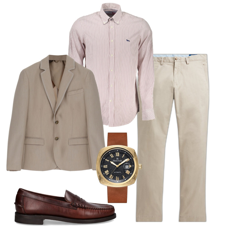 Outfit uomo - Domenica. Stile Casual per Tutti i giorni. Abbinamento con orologi, giacche, pantaloni, scarpe stringate, camicie.
