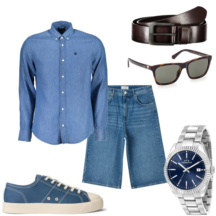 Outfit uomo - Jeans o denim è sempre comodo. Stile Casual per Tutti i giorni. Abbinamento con orologi, pantaloni corti, sneakers, camicie, occhiali da sole, cinture.