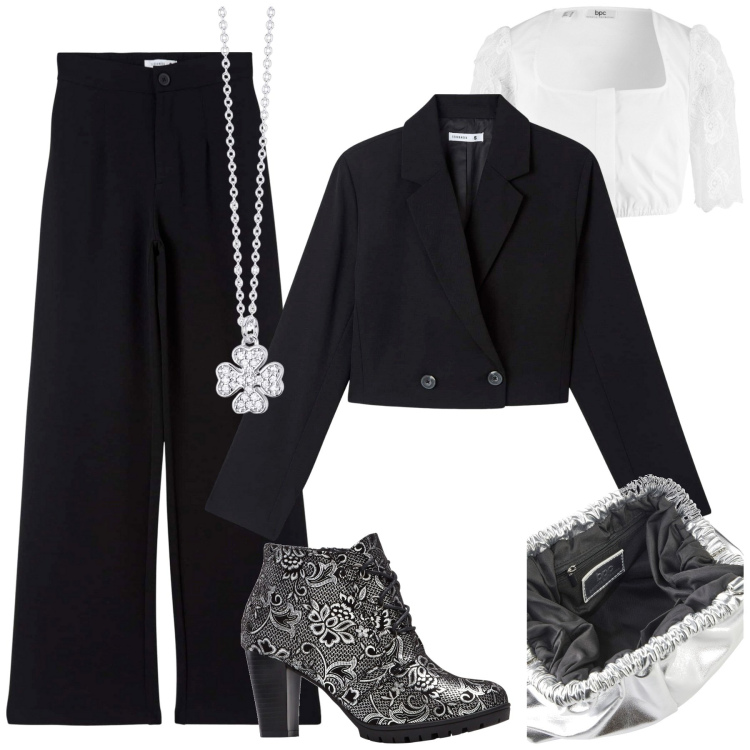 Outfit donna - Total look #1856964. Stile Glamour per Cerimonia. Abbinamento con camicie, pochette, stivaletti, pantaloni, blazer, collane.