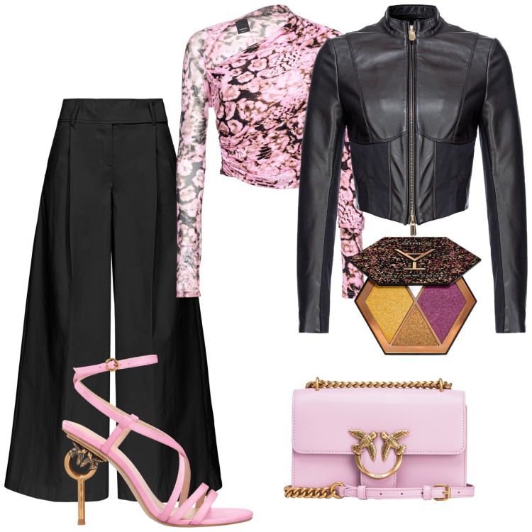 Outfit donna - Total look #1856971. Stile Rock per Serata fuori. Abbinamento con ombretti, maglieria, pantaloni, giacche, borse a tracolla, sandali in pelle.
