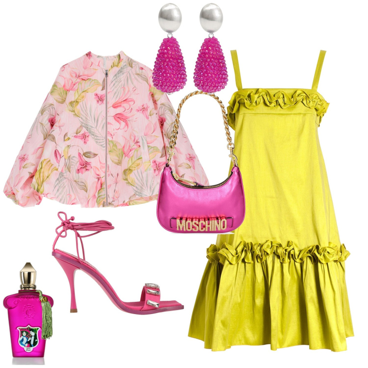 Outfit donna - Glam serata evento speciale. Stile Glamour per Serata fuori. Abbinamento con orecchini, sandali in pelle, profumi, vestiti midi/longuette, blazer, borse a mano.