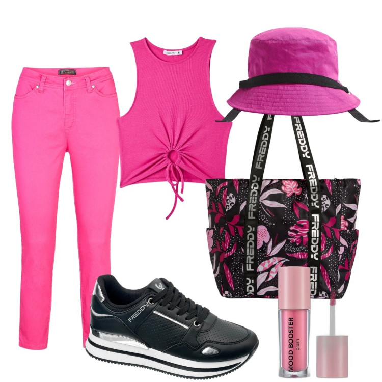 Outfit donna - Borsa e scarpe freddy. Stile Casual per Tutti i giorni. Abbinamento con pantaloni, blush, top, cappelli, shopping bag, sneakers.