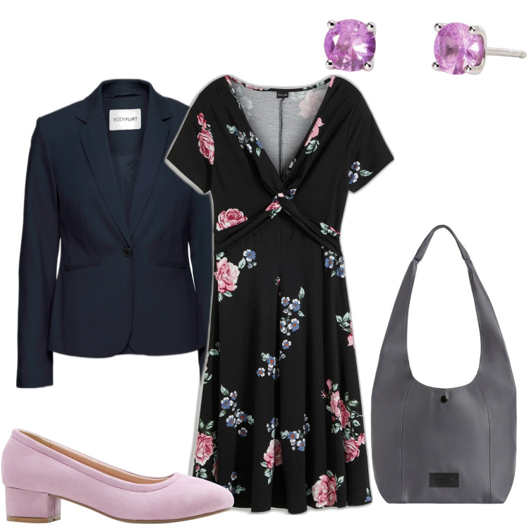 Outfit donna - La cena degli insegnanti. Stile Casual chic per Tutti i giorni. Abbinamento con vestiti lunghi, blazer, décolleté, orecchini, borse a spalla.