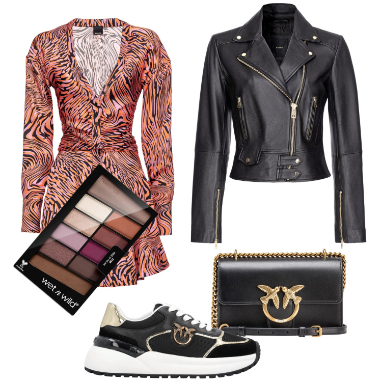 Outfit donna - Total look #1857283. Stile Rock per Tutti i giorni. Abbinamento con ombretti, vestiti corti, giacche, sneakers, borse a tracolla.