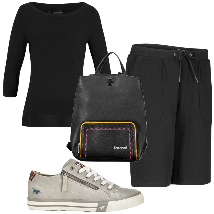 Outfit donna - Total look #1857304. Stile Basic per Tutti i giorni. Abbinamento con bermuda, maglieria, sneakers, zaini.