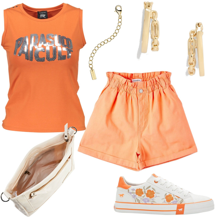 Outfit donna - Total look #1857321. Stile Basic per Tutti i giorni. Abbinamento con sneakers, borse a tracolla, shorts, collane, orecchini, canottiere.