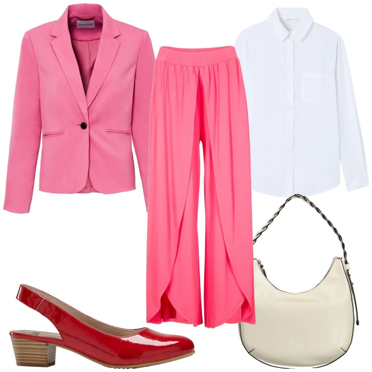 Outfit donna - Total look #1857331. Stile Trendy per Cerimonia. Abbinamento con décolleté, pantaloni, blazer, camicie, borse a spalla.