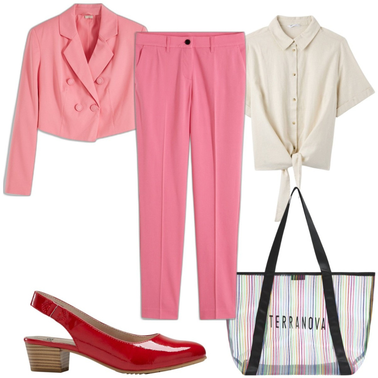 Outfit donna - Total look #1857348. Stile Trendy per Tutti i giorni. Abbinamento con décolleté, pantaloni, blazer, camicie, shopping bag.
