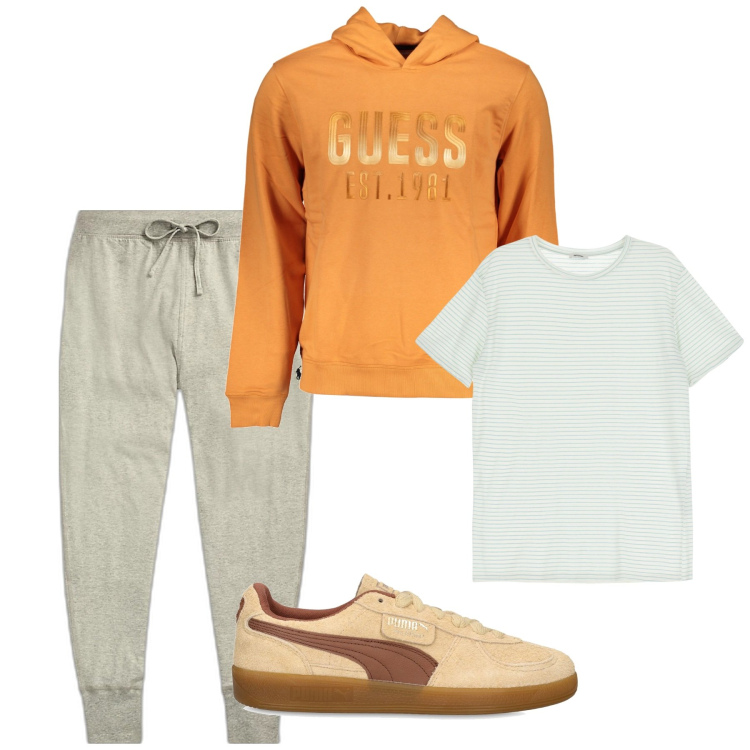 Outfit uomo - Per correre al parco. Stile Urban per Sport. Abbinamento con t-shirt, pantaloni, sneakers, felpe con cappuccio.