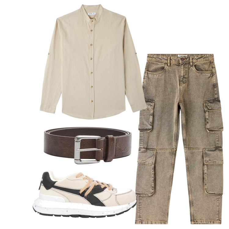 Outfit uomo - Cargo caffellatte. Stile Urban per Tutti i giorni. Abbinamento con sneakers, camicie, cinture, jeans.