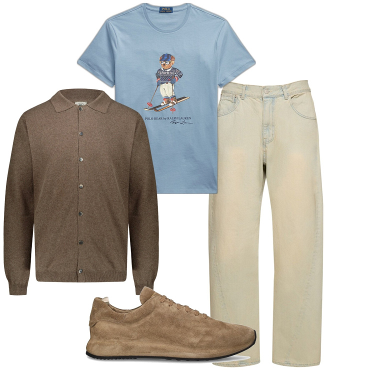 Outfit uomo - Sere di maggio. Stile Trendy per Tutti i giorni. Abbinamento con t-shirt, polo, jeans, sneakers.