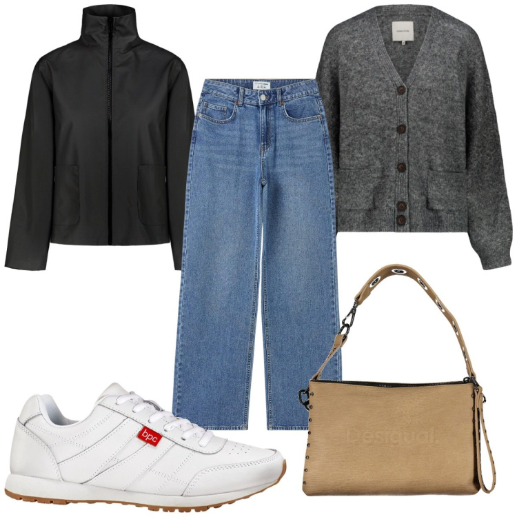 Outfit donna - Total look #1857458. Stile Trendy per Tutti i giorni. Abbinamento con sneakers, jeans, cardigans, borse a spalla, blazer.