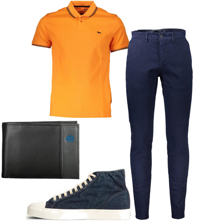Outfit uomo - In città. Stile Casual per Tutti i giorni. Abbinamento con sneakers, pantaloni, polo, portafogli.