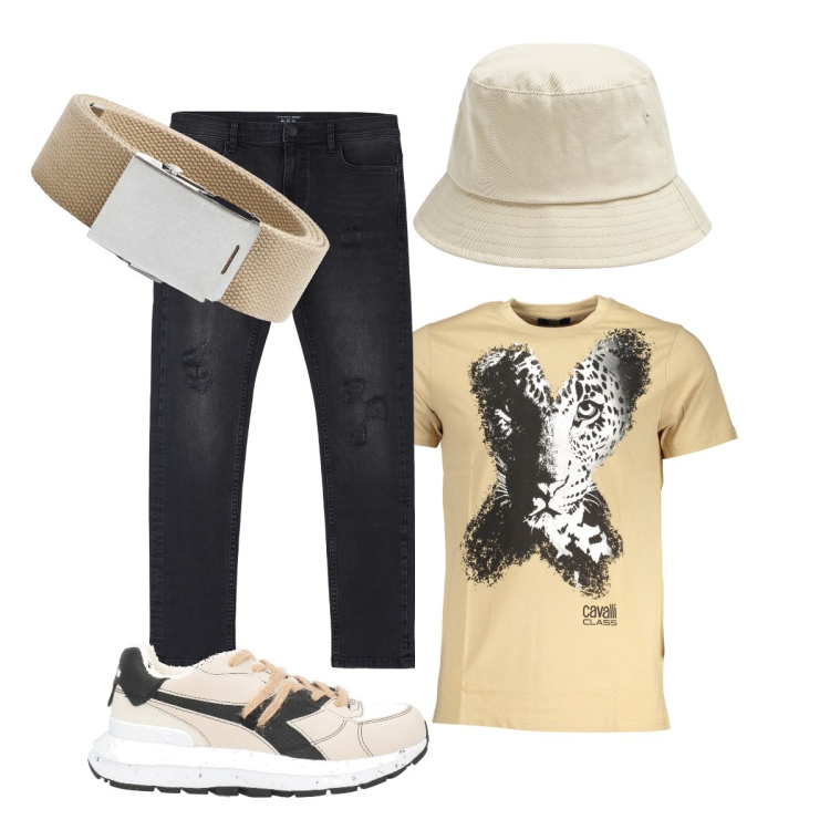 Outfit uomo - Pratico…. Stile Trendy per Tutti i giorni. Abbinamento con sneakers, jeans strappati, cappelli, cinture, t-shirt.