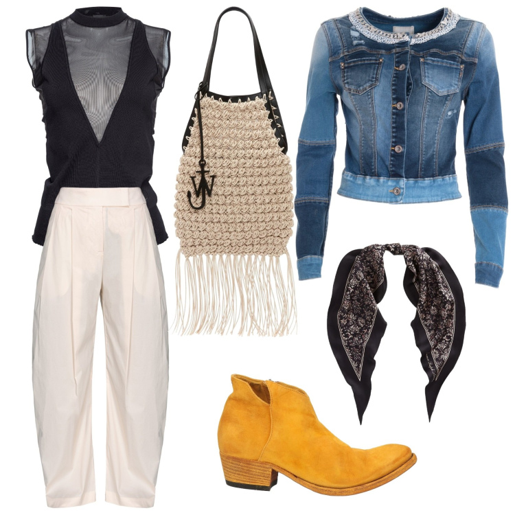 Outfit donna - Coachella festival. Stile Etnico per Tutti i giorni. Abbinamento con stivaletti texani, pantaloni, maglieria, giacche, foulard, shopping bag.