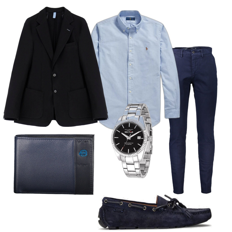 Outfit uomo - Sector. Stile Business/Elegante per Serata speciale. Abbinamento con orologi, giacche, camicie, scarpe stringate, pantaloni, portafogli.