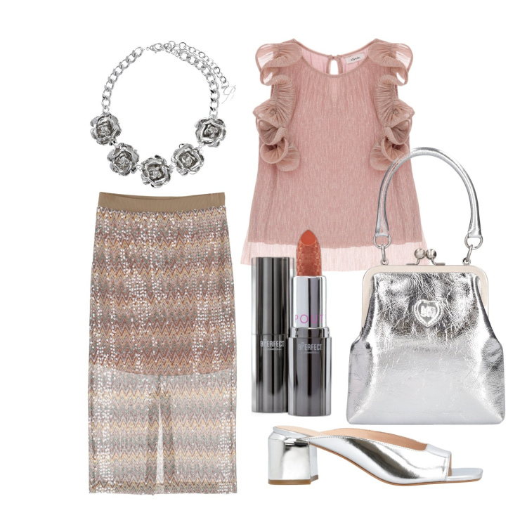 Outfit donna - Ghost outfitter - aprile. Stile Glamour per Tutti i giorni. Abbinamento con rossetti, sandali in pelle, gonne longuette, top, borse a mano, collane.