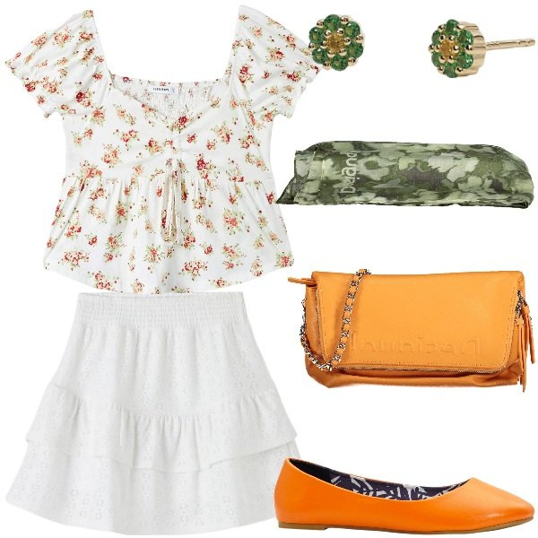 Outfit donna - Puff Volumes. Stile Casual chic per Tutti i giorni. Abbinamento con ballerine, minigonne, bluse, orecchini, foulard, borse a mano.