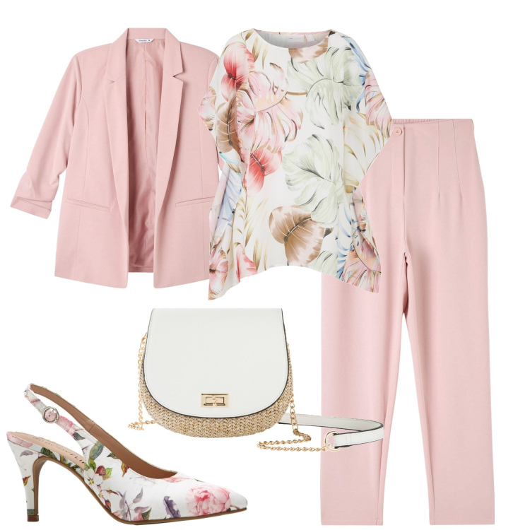 Outfit donna - City. Stile Romantica per Tutti i giorni. Abbinamento con borse a tracolla, tuniche, décolleté, pantaloni chino, blazer.