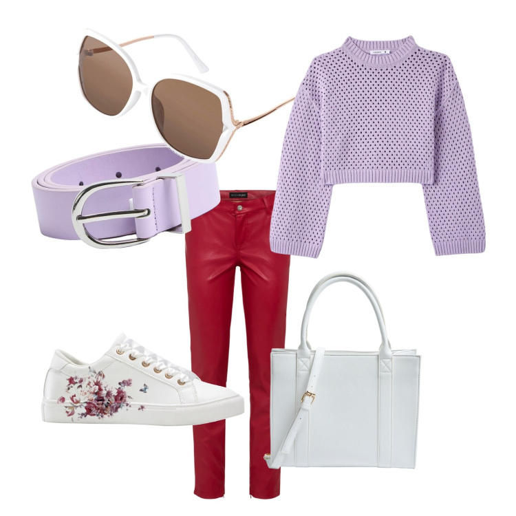 Outfit donna - Total look #1857834. Stile Casual per Tutti i giorni. Abbinamento con sneakers, pantaloni, occhiali da sole, maglieria, shopping bag, cinture.