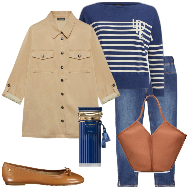 Outfit donna - Minimal chic. Stile Minimal per Tutti i giorni. Abbinamento con profumi, maglieria, shopping bag, jeggings, camicie, ballerine.