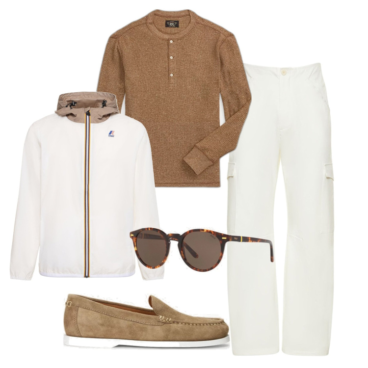Outfit uomo - Una giornata libera da impegni. Stile Trendy per Tutti i giorni. Abbinamento con occhiali da sole, t-shirt, scarpe stringate, pantaloni cargo, giacche.