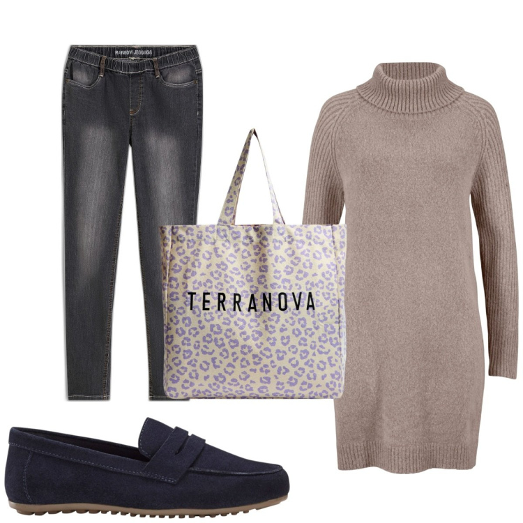 Outfit donna - Total look #1857949. Stile Basic per Tutti i giorni. Abbinamento con jeggings, mocassini, maglieria, shopping bag.