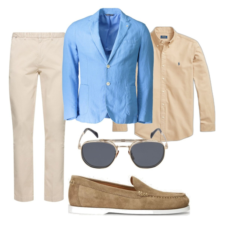 Outfit uomo - Total look. Stile Business/Elegante per Ufficio. Abbinamento con scarpe stringate, camicie, pantaloni, occhiali da sole, giacche.