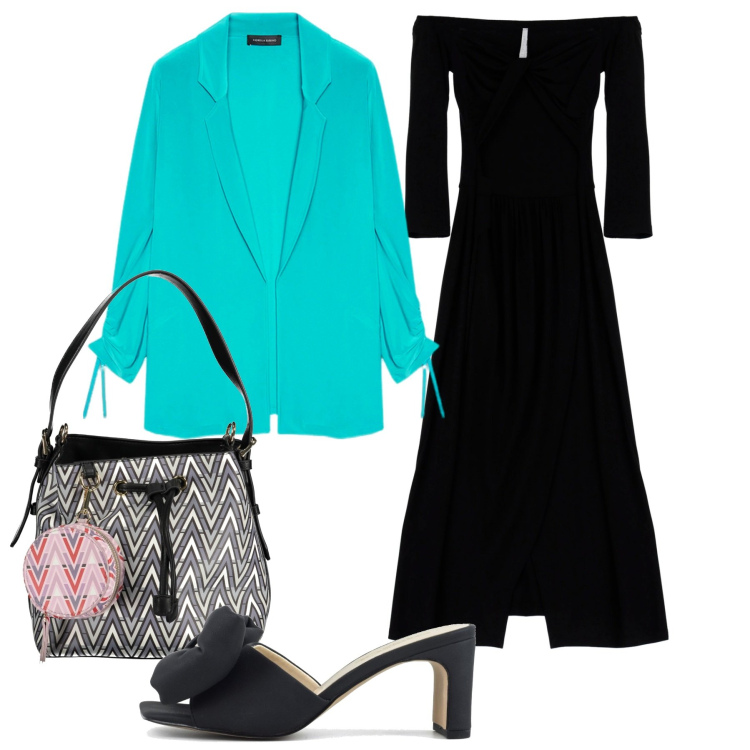 Outfit donna - Total look #1858021. Stile Glamour per Serata fuori. Abbinamento con vestiti midi/longuette, sandali col tacco, borse a spalla, blazer.