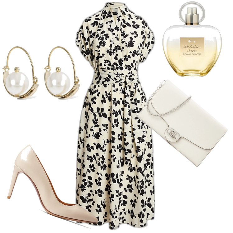 Outfit donna - Total look #1858030. Stile Chic per Tutti i giorni. Abbinamento con profumi, vestiti, borse a tracolla, décolleté, orecchini.