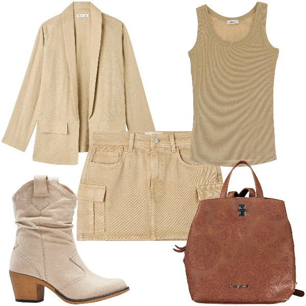Outfit donna - Total look #1858040. Stile Military per Tutti i giorni. Abbinamento con stivaletti texani, minigonne, blazer, top, zaini.