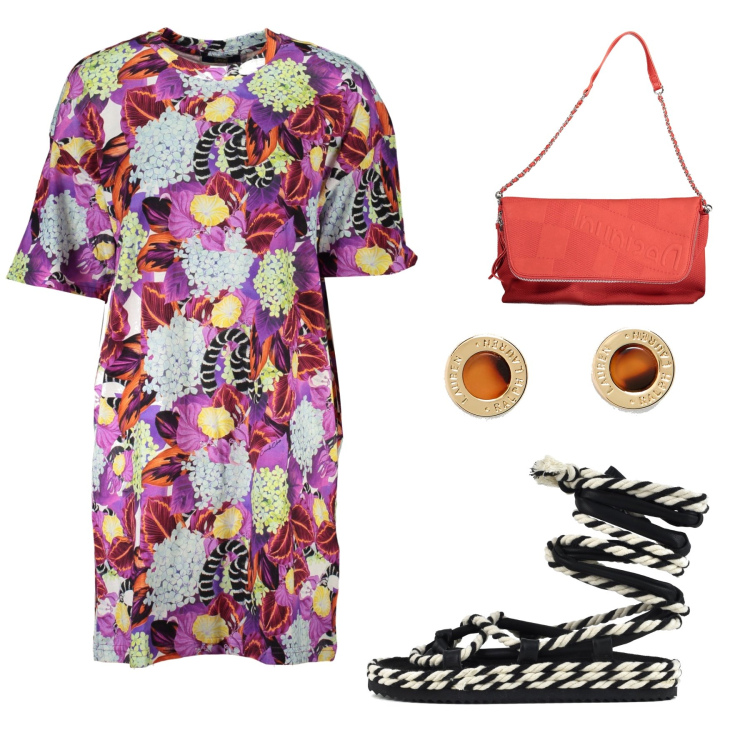 Outfit donna - Serpente. Stile Etnico per Tutti i giorni. Abbinamento con orecchini, sandali, vestiti corti, borse a mano.